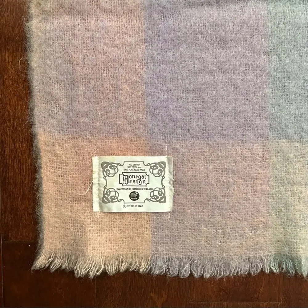 Donegal Design Mohair & Wool Blanket in a Dreamy Pastel Plaid, Made in Ireland